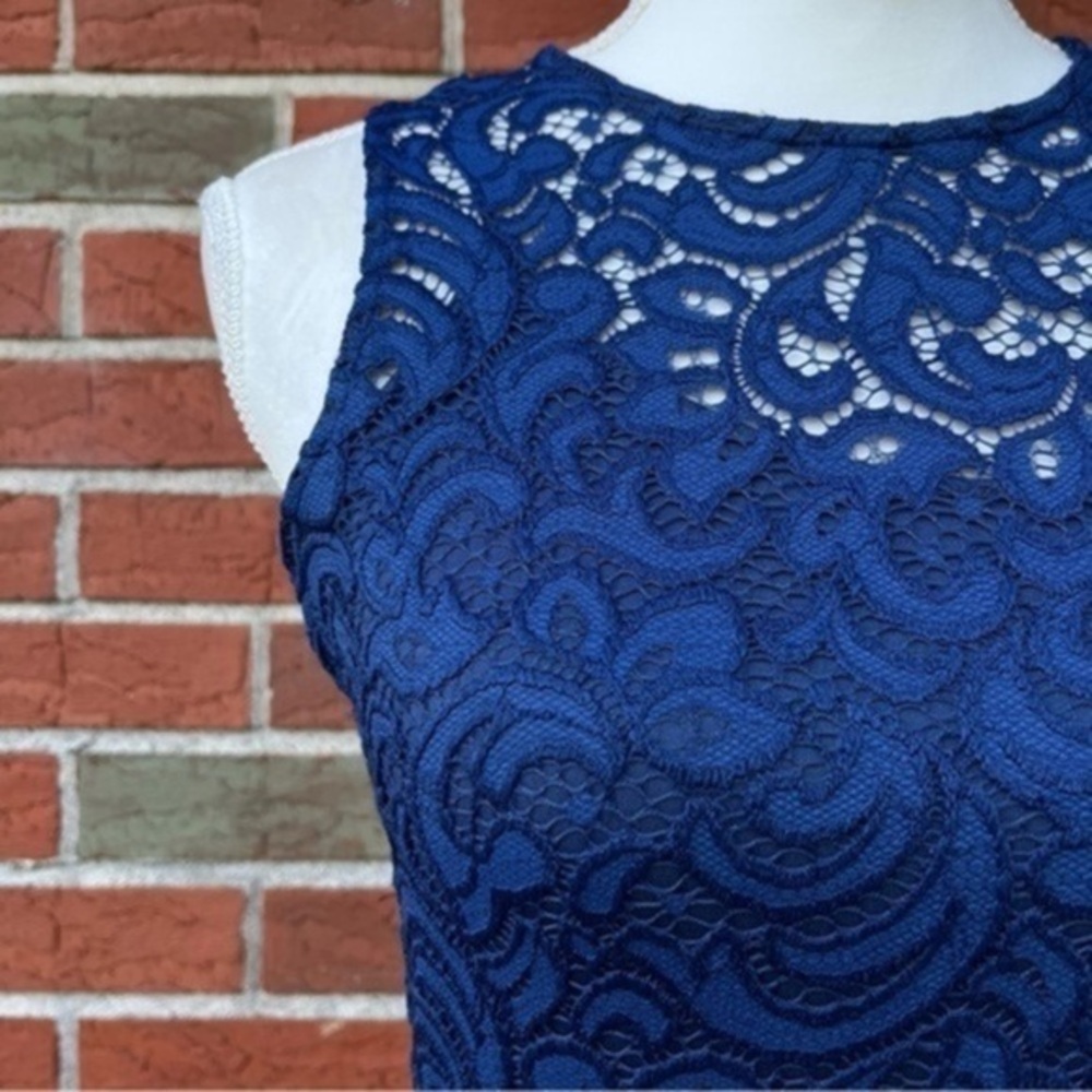 Alexia Admor Paisley Floral Blue Sleeveless Lace Overlay Dress 👗